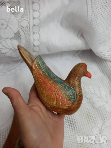 ПРОМО ОБЯВА Комплект 2  стари масивни дървени птици дърворезба ръчно рисувани красиви цветове, снимка 10 - Антикварни и старинни предмети - 47899687