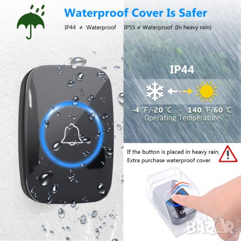 Безжичен водоустойчив звънец с голям обхват / 2 бутона и 2 бази, снимка 5 - Други стоки за дома - 41710785