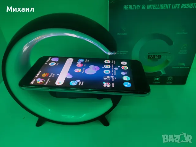 Безжично 15W бързо зарядно с RGB лампа и блутут, снимка 2 - Безжични зарядни - 49365045