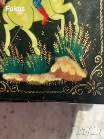 Стара руска лакова кутийка кутия папие маше ръчно рисувана, снимка 2 - Антикварни и старинни предмети - 53406120