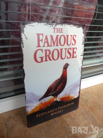 Метална табела уиски The Famous Grouse най-продавано Шотландско червен глухар емблема whisky scotlan, снимка 2 - Рекламни табели - 52726728