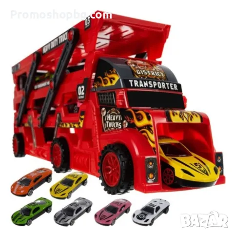 Играчка Камион Transporter с 6 колички, Червен