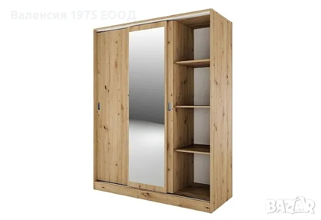 Гардероб с плъз.врати, огледало и вътрешни чекмеджета Сити 1006 дъб или комбинация мока/ лате, снимка 3 - Гардероби - 47361498