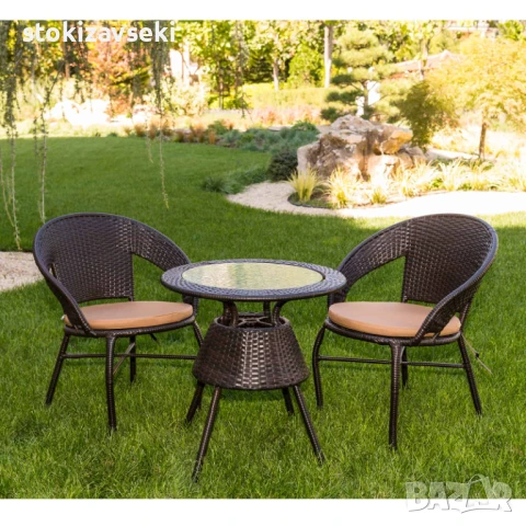 Градински комплект – маса с 2 стола, кафяв цвят, снимка 1