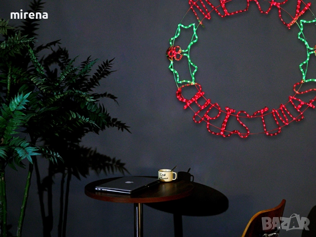Лед Led светлинен надпис кръгла Весела коледа Merry Christmas, снимка 3 - Лед осветление - 52295262