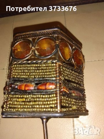 Свещник, метален със стъклени апликации., снимка 3 - Други ценни предмети - 41517297