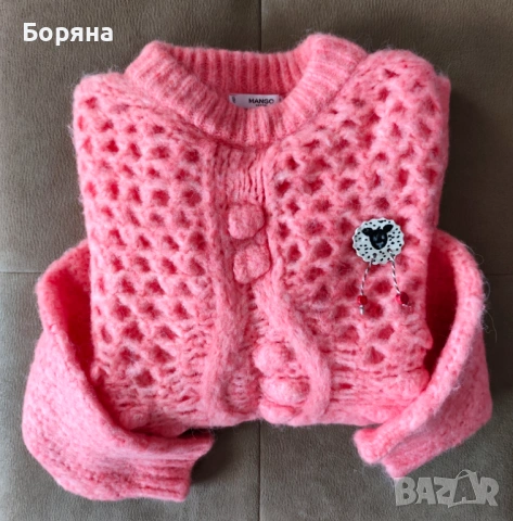 MANGO - Разкошен бебешко розов мохерен пуловер с брошка, снимка 11 - Блузи с дълъг ръкав и пуловери - 34359032