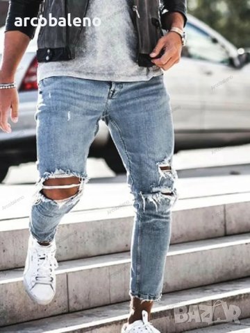 Мъжки плътни ежедневни скъсани дънки, снимка 2 - Дънки - 41841220