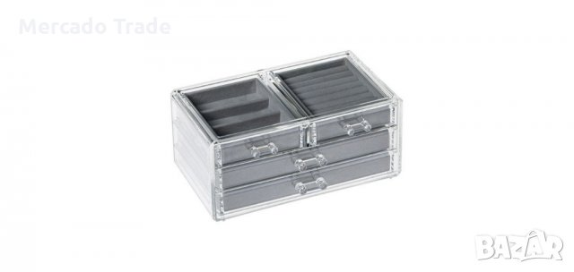 Органайзер за бижута Прозрачен, Сиво кадифе, 4 чекмеджета, снимка 1 - Органайзери - 36025750