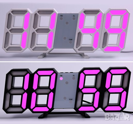 Настолен 3D LED Часовник – час, дата, температура - USB, светещ, снимка 4 - Стенни часовници - 41570124