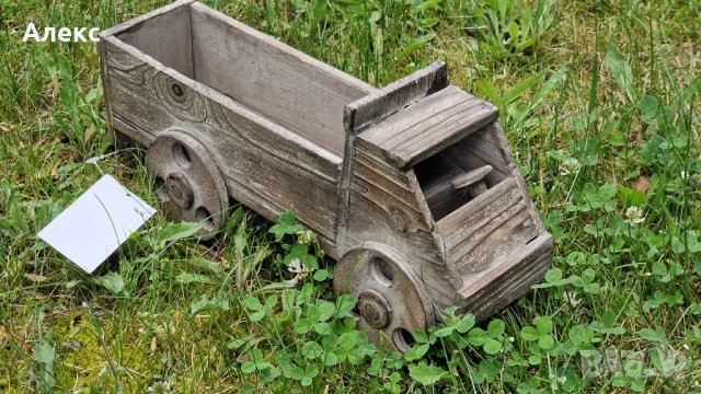 Дървен камион за саксийки, 32см, снимка 4 - Саксии и кашпи - 41483306