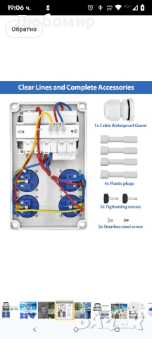 Разпределител за захранване Vothen 16A 4P, Разпределителна кутия за строителство с FI , снимка 4 - Друга електроника - 51989619