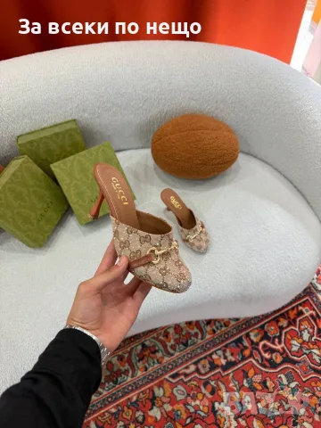 Gucci Дамски Затворени Чехли С Ток И Кристали Гучи - Различни Цветове Код SEM-811, снимка 4 - Чехли - 56129754