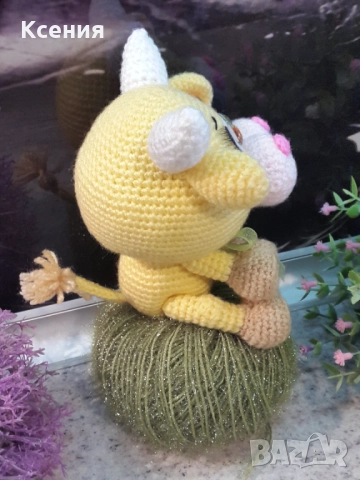 Плетена играчка Бик, Бик малък, Плетени, ръчно изработени, прекрасен подарък, снимка 4 - Плюшени играчки - 52062853