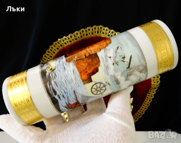 Порцеланова ваза,злато,Кораб,остров Хелголанд. , снимка 3 - Вази - 52939036