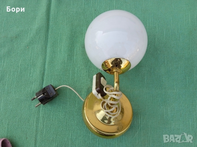 Стара стенна лампа месинг и стъкло, снимка 2 - Лампи за стена - 36107351