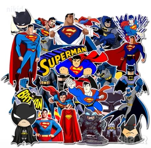 50 бр Супермен Батман самозалепващи лепенки стикери за украса декор картонена торта др, снимка 6 - Други - 49587422