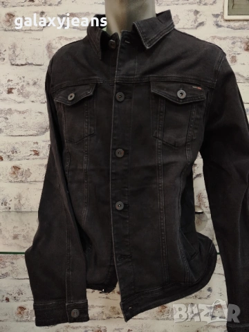 Viman- черно дънково яке, класика модел, леко избеленo, с 4 джоба, с еластан, снимка 2 - Якета - 53273496