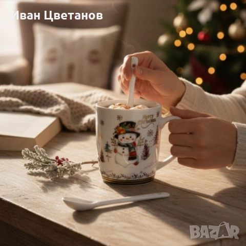 Празничен комплект чаша + лъжичка в луксозна кутия – Merry Christmas