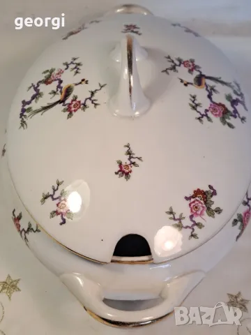 порцеланов супник с цветя и райски птици Limoges 8/5, снимка 5 - Сервизи - 49939088