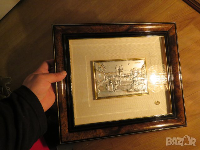 голяма стара сребърна картина ,, Старата катедрала ,,  с маркировка за сребро ( 925) - за вашия дом, снимка 2 - Картини - 40855262