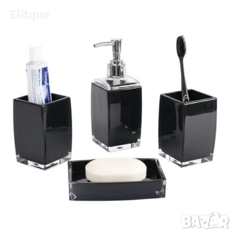 Комплект аксесоари за баня Cheffinger – 4 части, дозатор за сапун, чаша за четки и сапунерка, снимка 11 - Други стоки за дома - 53165683