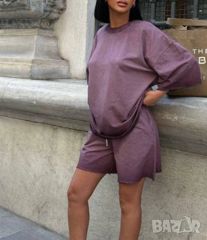 Спортен екип Baggy fit Парен памук, деликатно декориран с камъни  