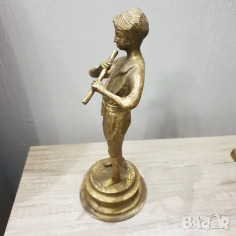 Стара месингова фигура на момче свирещо на флейта, снимка 5 - Антикварни и старинни предмети - 48372136