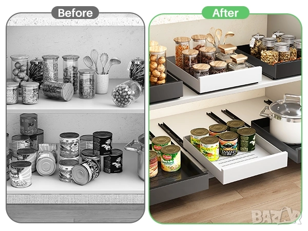 Телескопичен Органайзер за Шкаф 43x35см – Монтаж Без Пробиване, Kitstorack, снимка 12 - Аксесоари за кухня - 53266633