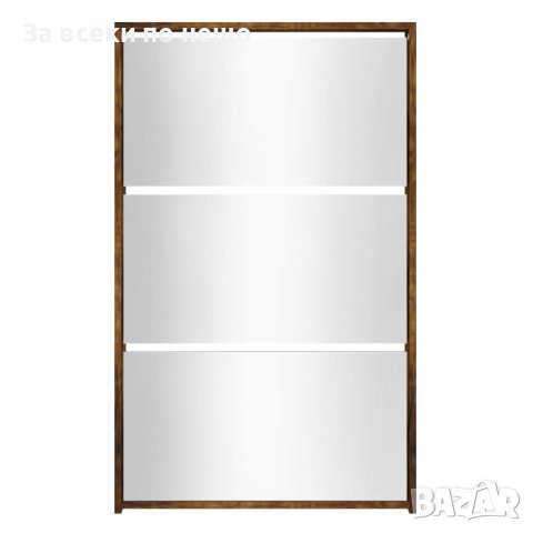 Шкаф за обувки с огледало, 3 нива, опушен дъб, 63x17x102,5 см, снимка 4 - Шкафове - 44380546
