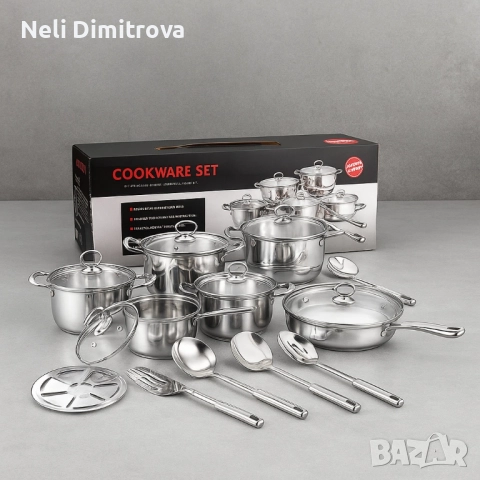 Премиум комплект съдове и прибори за готвене от неръждаема стомана – 18 части, снимка 3 - Прибори за хранене, готвене и сервиране - 51480830