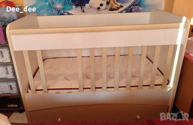 Бебешка кошара 120х60 на Мебели "Кирев" - бяла + матрак "Пиер Карден"