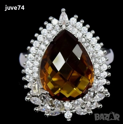 СРЕБЪРЕН ПРЪСТЕН С ТОПАЗ С ЦВЯТ КОНЯК (БРАЗИЛИЯ)