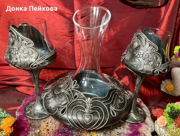 Сервиз за вино в старинно злато, снимка 3 - Сервизи - 49301272