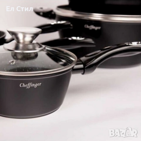 Комплект съдове за готвене Cheffinger от лят алуминий с мраморно покритие – 10 части, снимка 5 - Съдове за готвене - 53573403