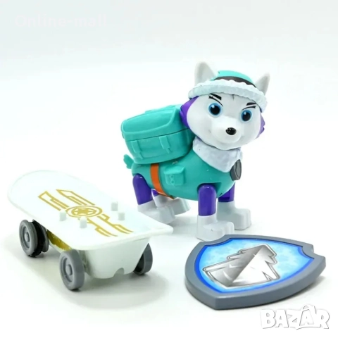 Пес Патрул фигурка Еверест със значка и скейтборд, снимка 3 - Фигурки - 51524867