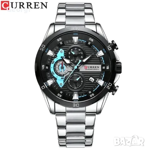 Мъжки, Спортен Часовник *Curren Blue* Сребрист кварцов хронограф!, снимка 4 - Мъжки - 49522534