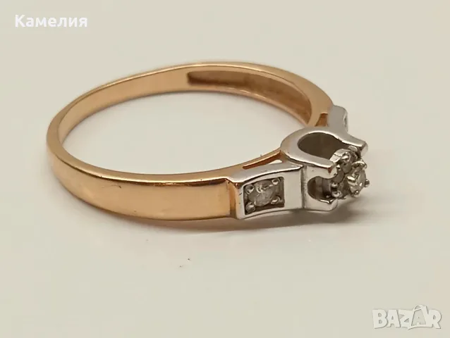 Руско злато. Пръстен с брилианти , снимка 9 - Пръстени - 56326605