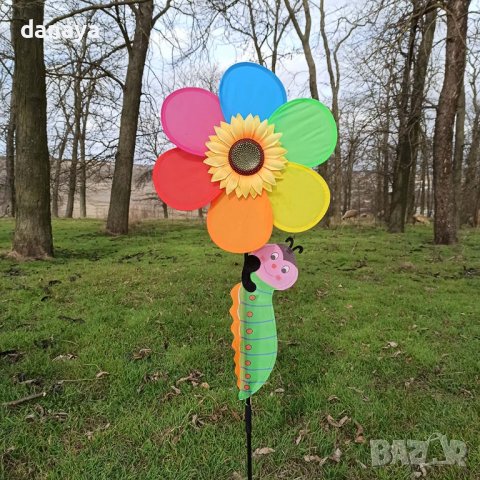 3609 Вятърна въртележка за градина Голямо цвете с гъсеница, снимка 3 - Декорация за дома - 39780052