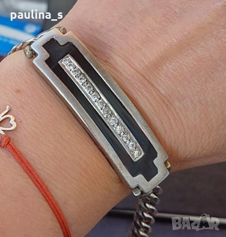 Масивна сребърна гривна с циркони и черен емайл / проба 925, снимка 6 - Гривни - 34779090