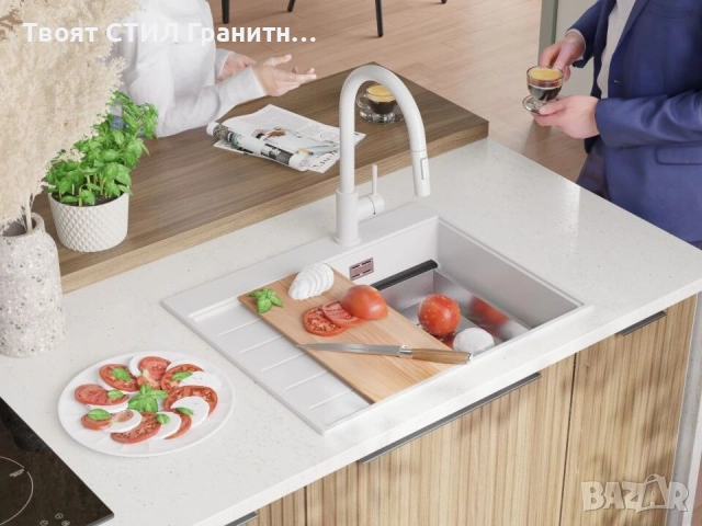 Бяла гранитна кухненска мивка Сидни 620-45 Ergo Multilevel 620х500, снимка 3 - Мивки - 51918111