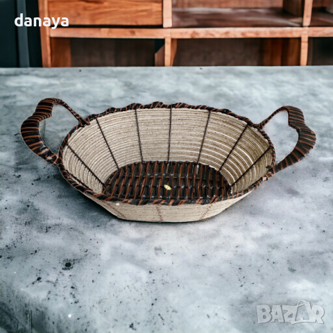 4553 Овален плетен панер за плодове хляб, с дръжки, снимка 2 - Аксесоари за кухня - 44756503