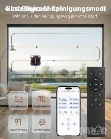 Робот за почистване на прозорци Автоматични маршрути, 4 режима, 4 дюзи за пръскане, резервоар 110 мл, снимка 8 - Прахосмукачки - 53631736