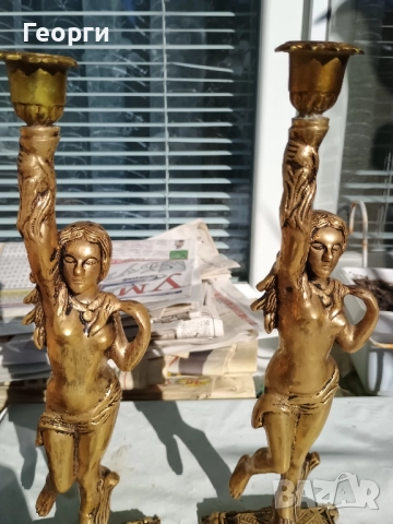 Чифт бронзови свещници 30 см., снимка 6 - Антикварни и старинни предмети - 52220798