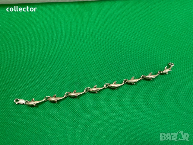 Дизайнерска сребърна гривна с делфини. №7764, снимка 2 - Гривни - 52827747