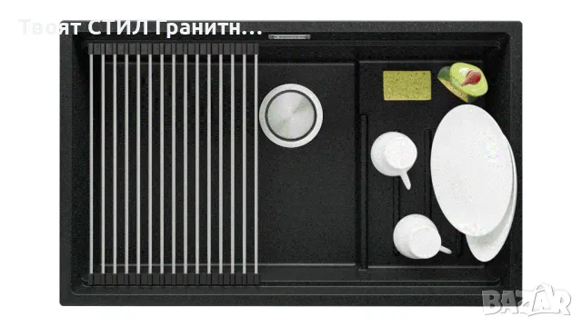 Графит гранитна мивка за монтаж под плот Прага 80 Step Level 560 x 470 мм, снимка 8 - Мивки - 49811756