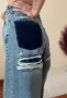 Накъсани сини дънки с широк крачол. Размер Л. , снимка 3