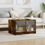 vidaXL Маса за кафе със стъклени врати, опушен дъб, 68x50x42 см, снимка 3