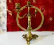 Троен бронзов свещник тройка,барок,риби,печат. , снимка 2