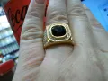 Изключително красив мъжки пръстен неръждаема стомана 316L с черен камък златен златист цвят !, снимка 1